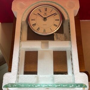 Mantle Clock Beveled Glass w/ Silver Accents-Quartz- Requires AA Battery- 11”T